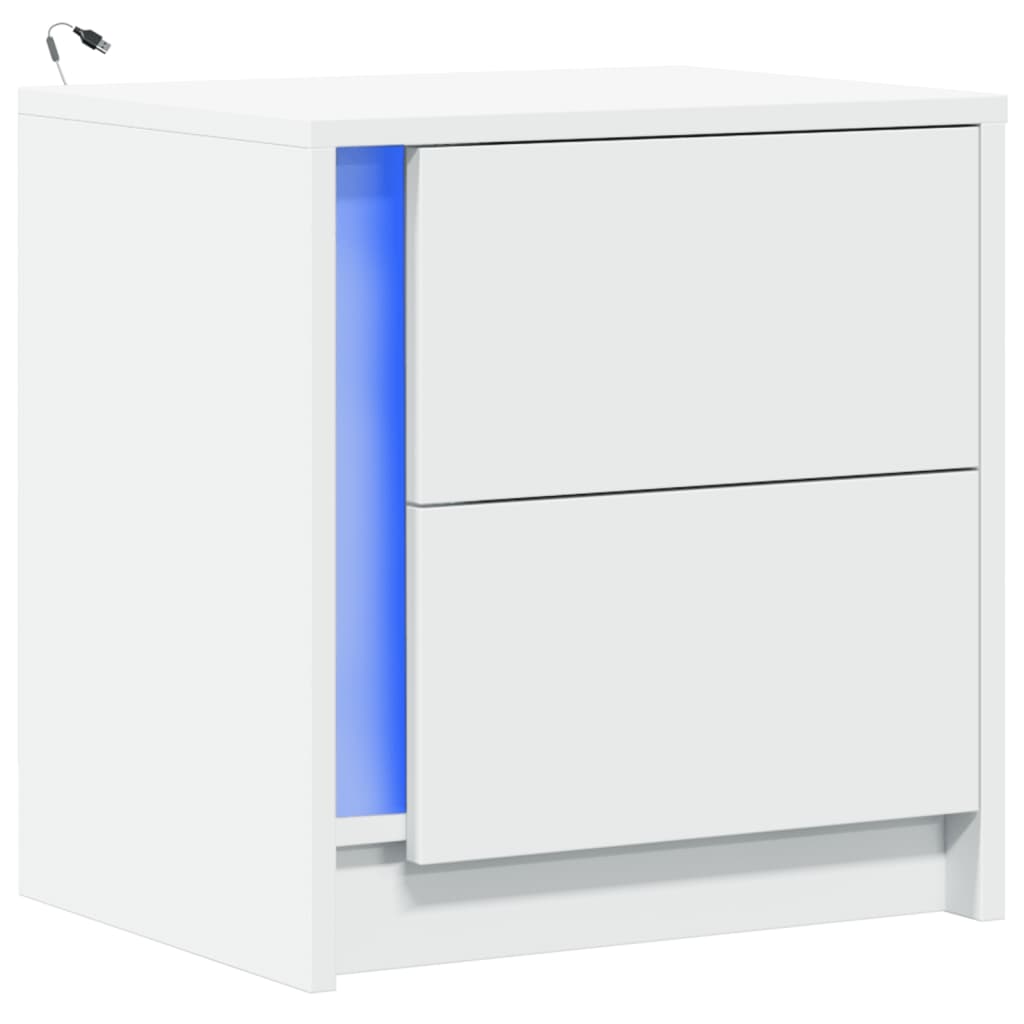 Armoire de chevet avec lumières LED blanc bois d'ingénierie