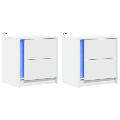 Armoires de chevet et lumières LED 2pcs blanc bois d'ingénierie