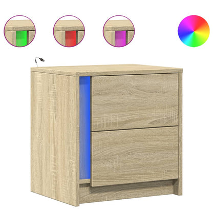 Armoire de chevet avec lumières LED chêne sonoma