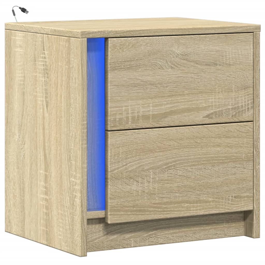 Armoire de chevet avec lumières LED chêne sonoma