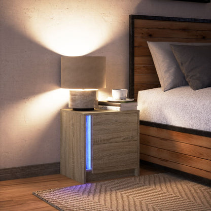 Armoire de chevet avec lumières LED chêne sonoma