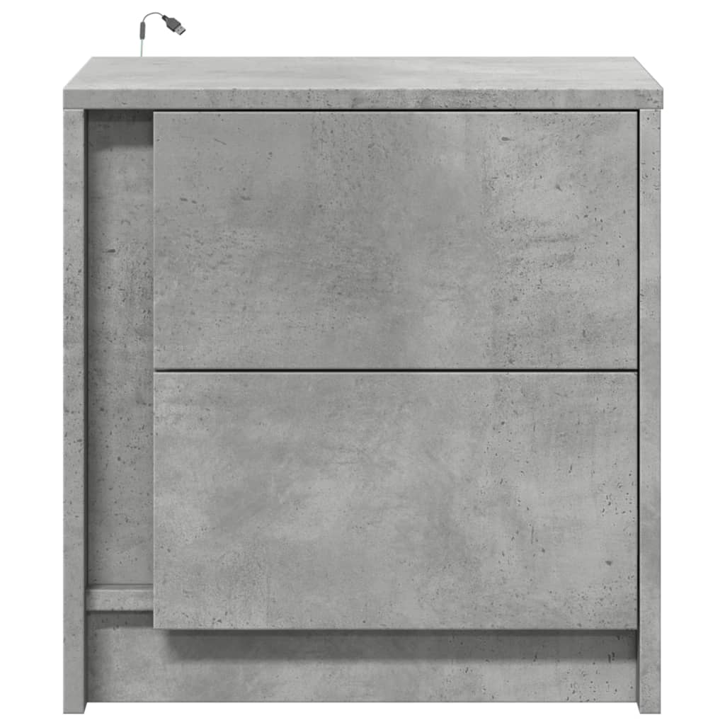 Armoire de chevet et lumières LED gris béton bois d'ingénierie