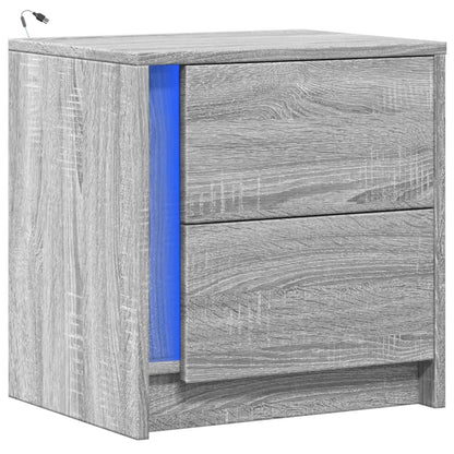 Armoire de chevet et lumières LED sonoma gris bois d'ingénierie