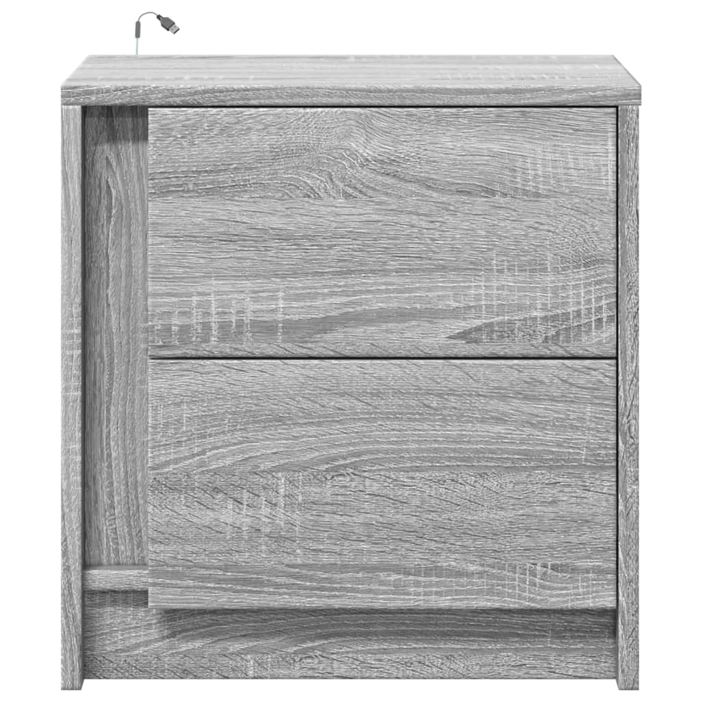 Armoire de chevet et lumières LED sonoma gris bois d'ingénierie