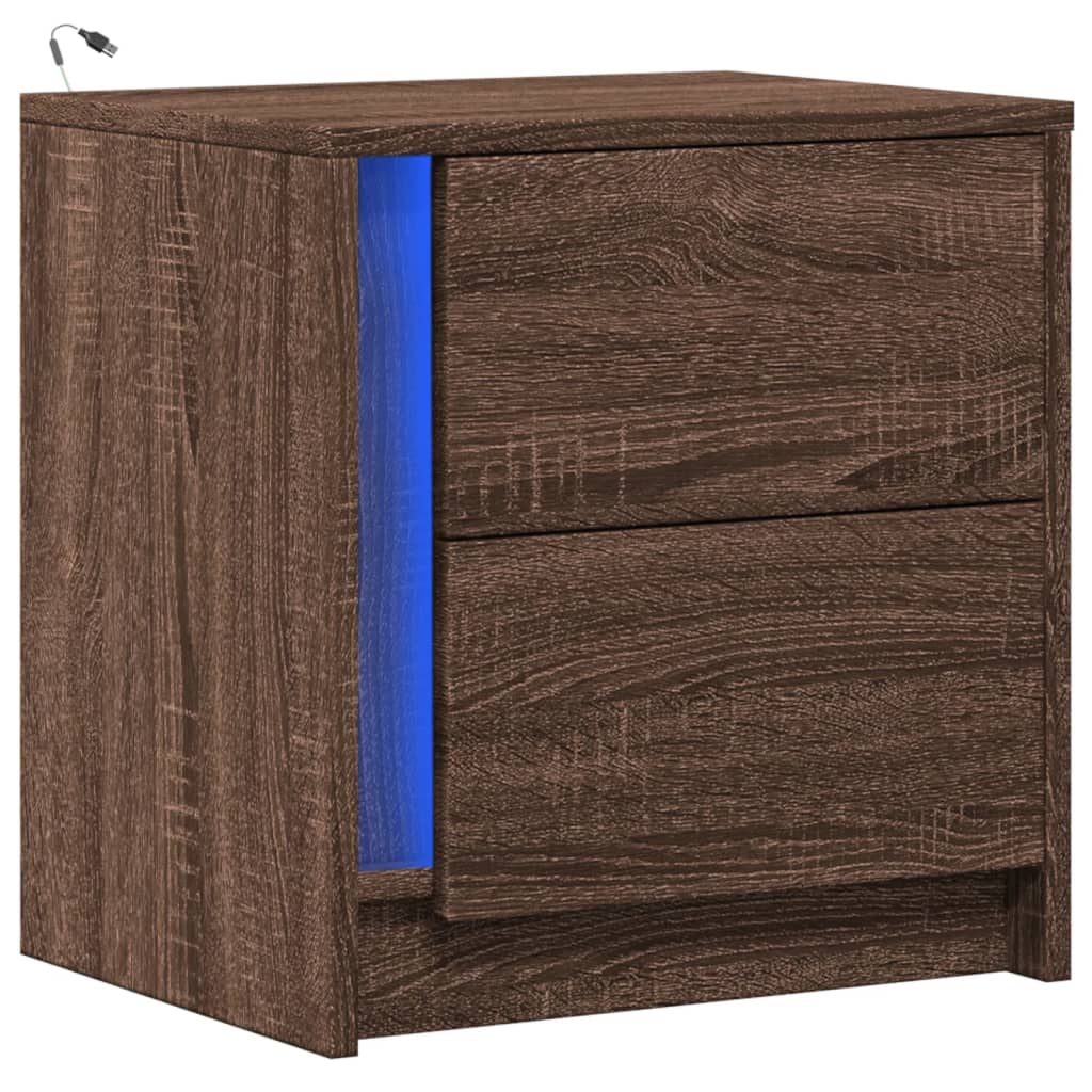 Armoire de chevet et lumières LED chêne marron bois ingénierie