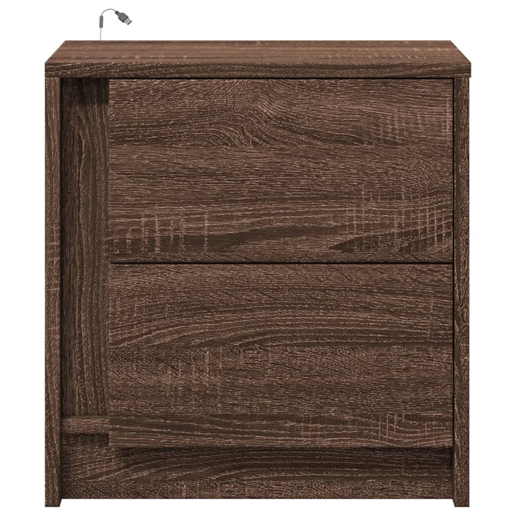 Armoire de chevet et lumières LED chêne marron bois ingénierie