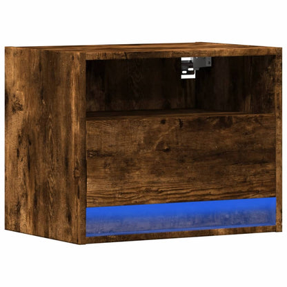 Table de chevet murale avec lumières LED chêne fumé