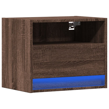 Table de chevet murale avec lumières LED chêne marron