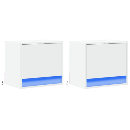 Tables de chevet murales avec lumières LED 2 pcs blanc