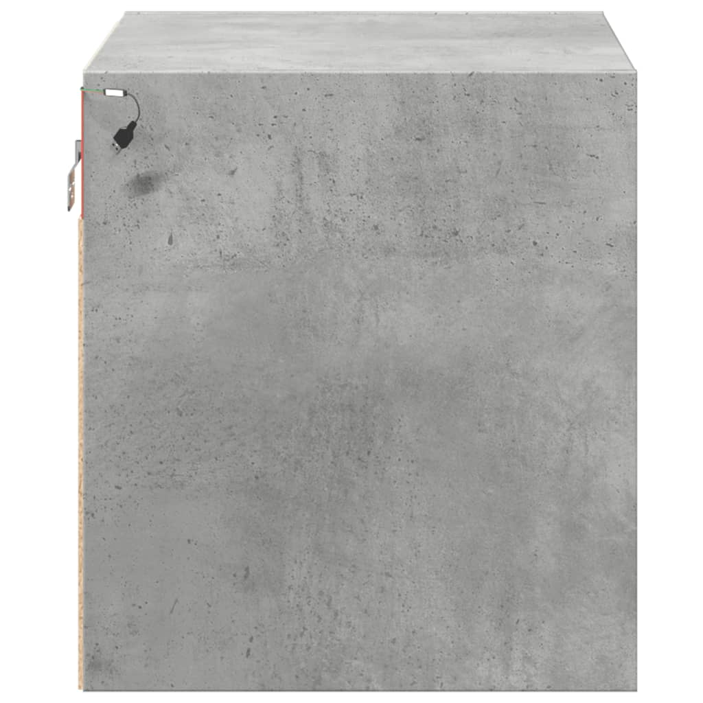 Tables de chevet murales avec lumières LED 2 pcs gris béton