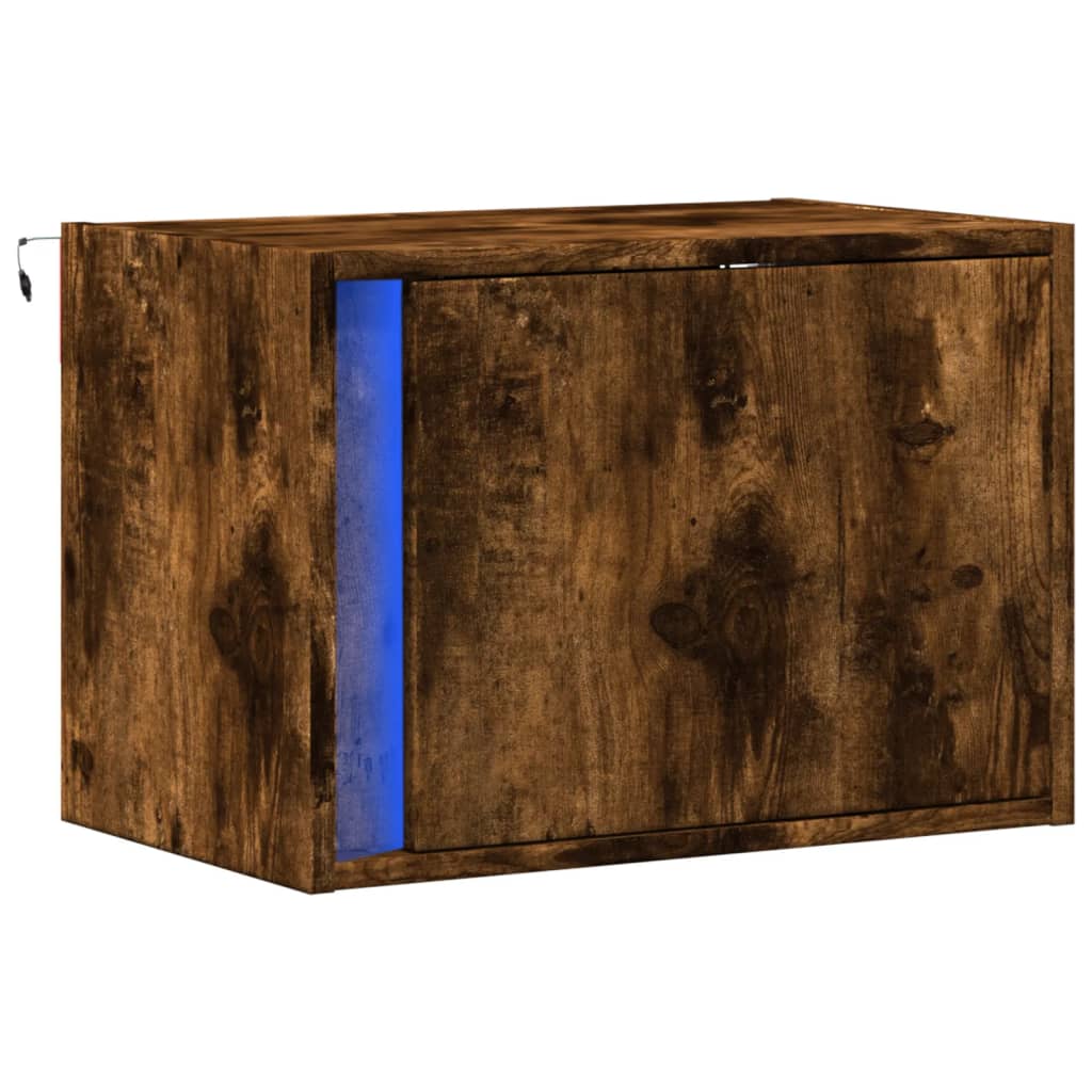 Table de chevet murale avec lumières LED chêne fumé