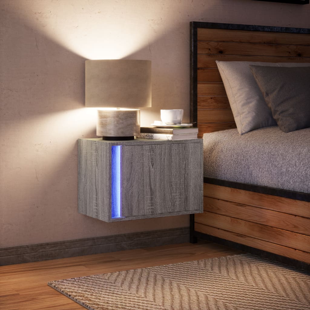 Table de chevet murale avec lumières LED sonoma gris