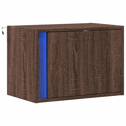 Table de chevet murale avec lumières LED chêne marron