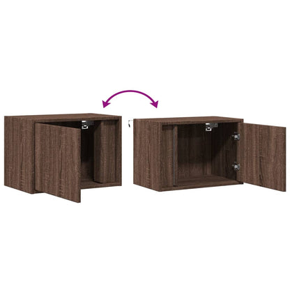 Tables de chevet murales avec lumières LED 2 pcs chêne marron