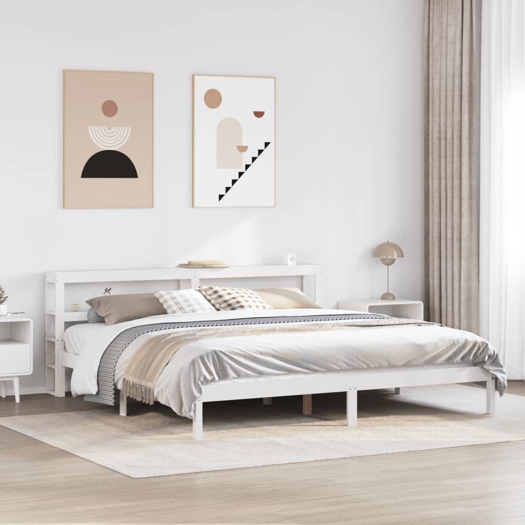 Cadre de lit sans matelas blanc 200x200 cm bois massif de pin