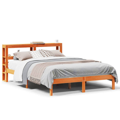 Cadre de lit et tête de lit sans matelas cire marron 135x190 cm