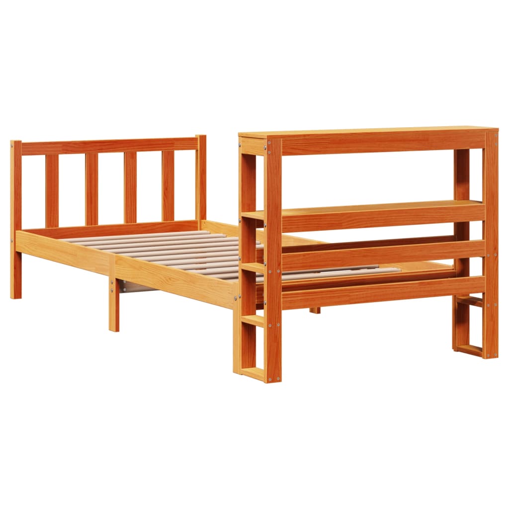 Cadre de lit avec tête de lit sans matelas cire marron 75x190cm