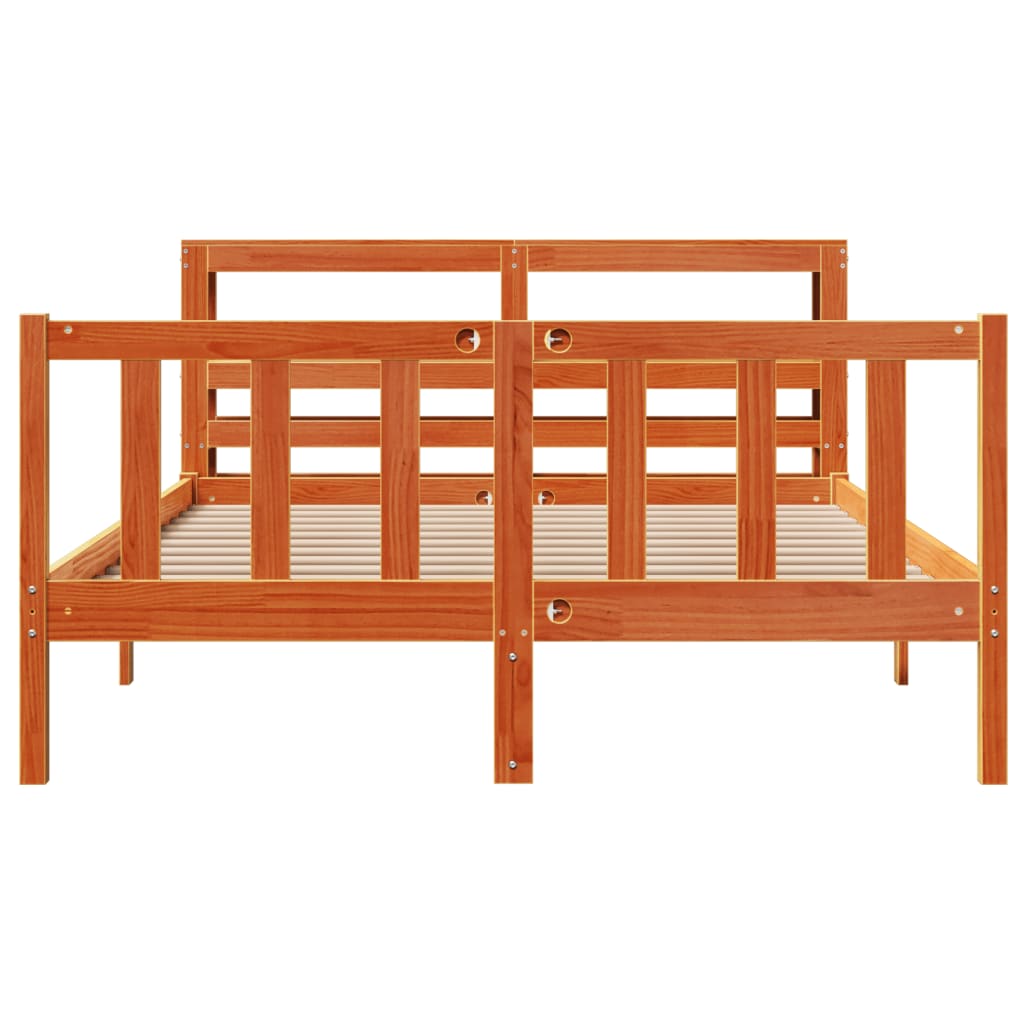 Cadre de lit et tête de lit sans matelas cire marron 120x190 cm