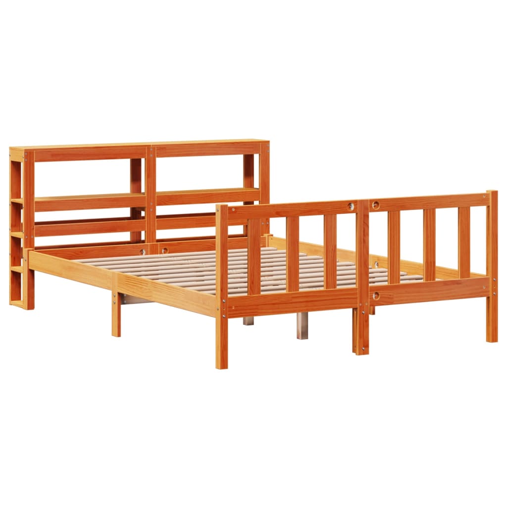 Cadre de lit et tête de lit sans matelas cire marron 140x190 cm