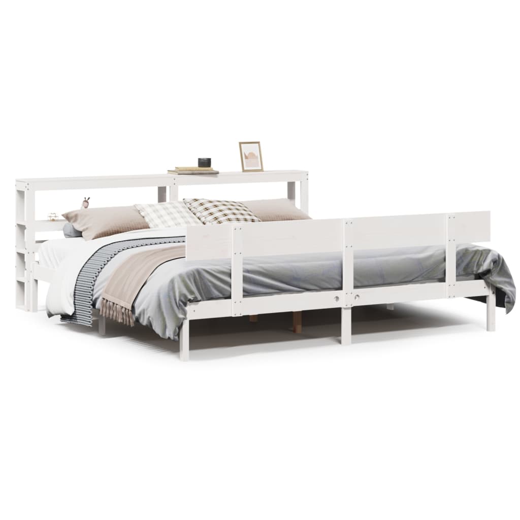 Cadre de lit sans matelas blanc 200x200 cm bois massif de pin