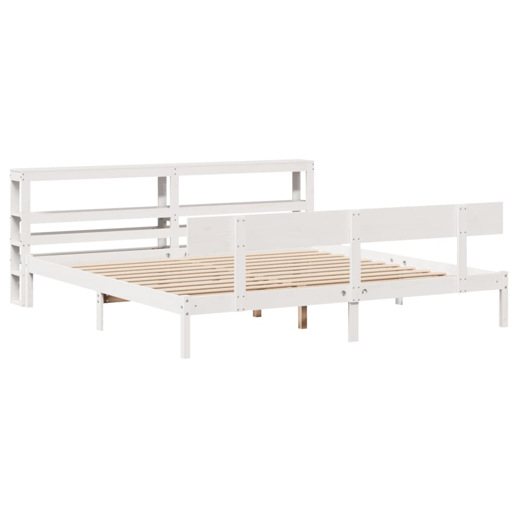 Cadre de lit sans matelas blanc 200x200 cm bois massif de pin