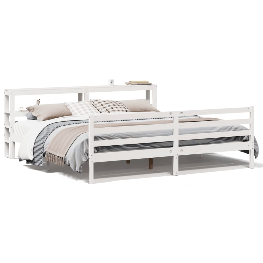 Cadre de lit sans matelas blanc 200x200 cm bois massif de pin