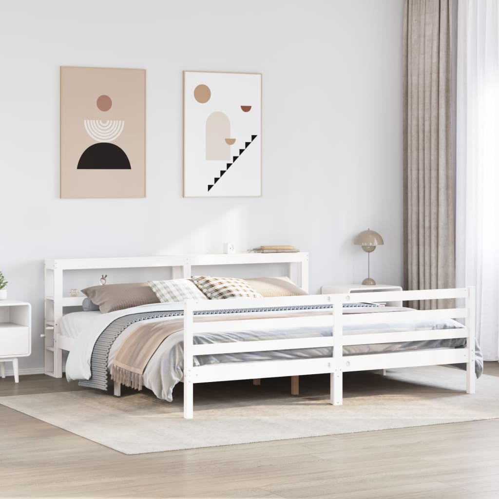 Cadre de lit sans matelas blanc 200x200 cm bois massif de pin