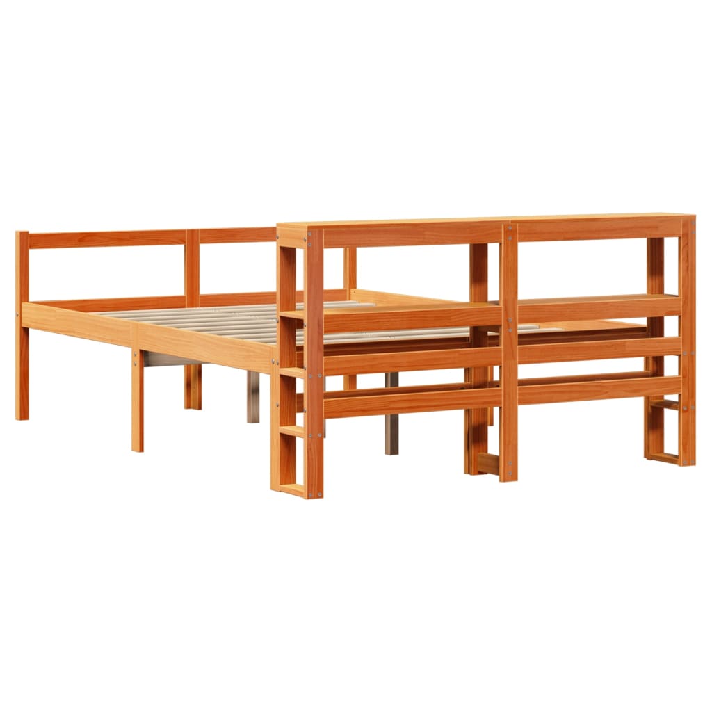 Cadre de lit et tête de lit sans matelas cire marron 135x190 cm