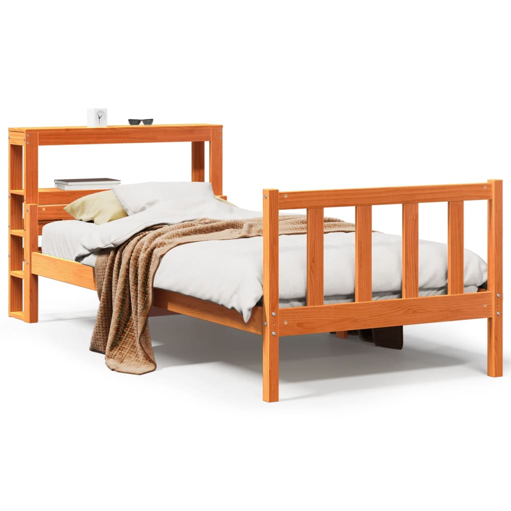 Cadre de lit avec tête de lit sans matelas cire marron 75x190cm