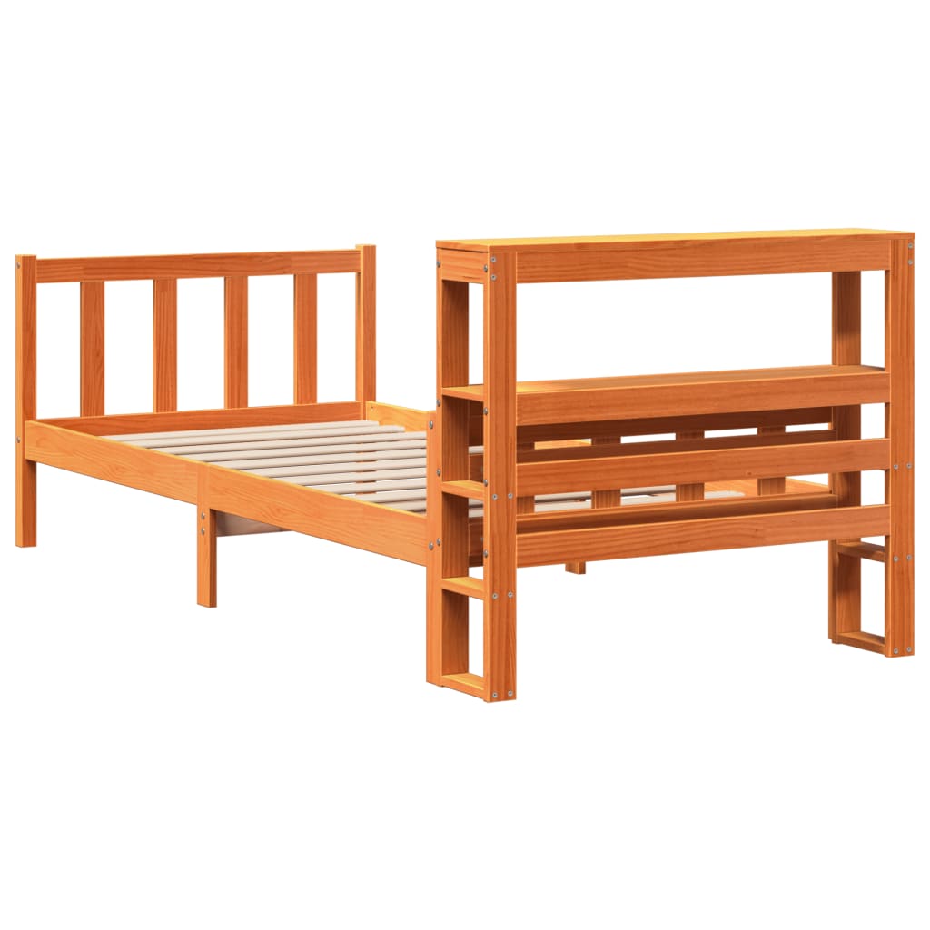 Cadre de lit avec tête de lit sans matelas cire marron 75x190cm