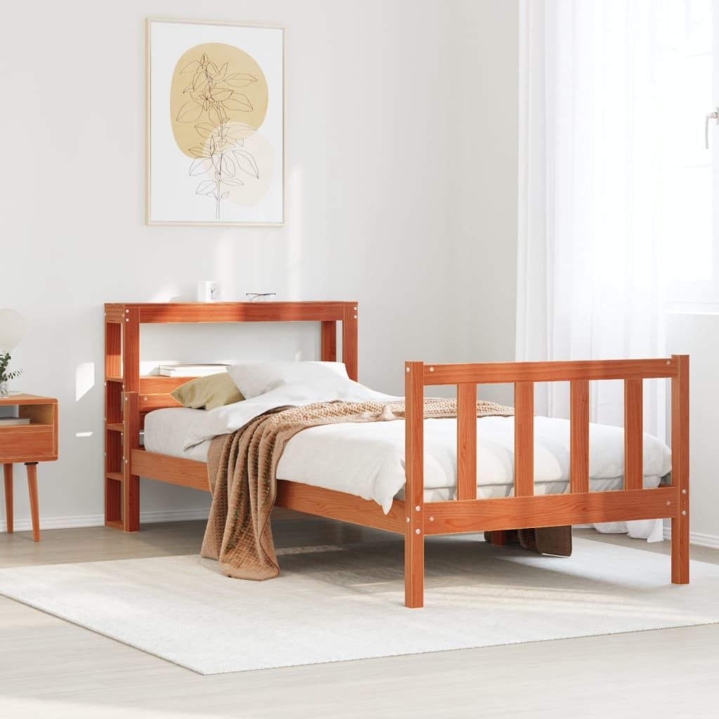 Cadre de lit avec tête de lit sans matelas cire marron 75x190cm