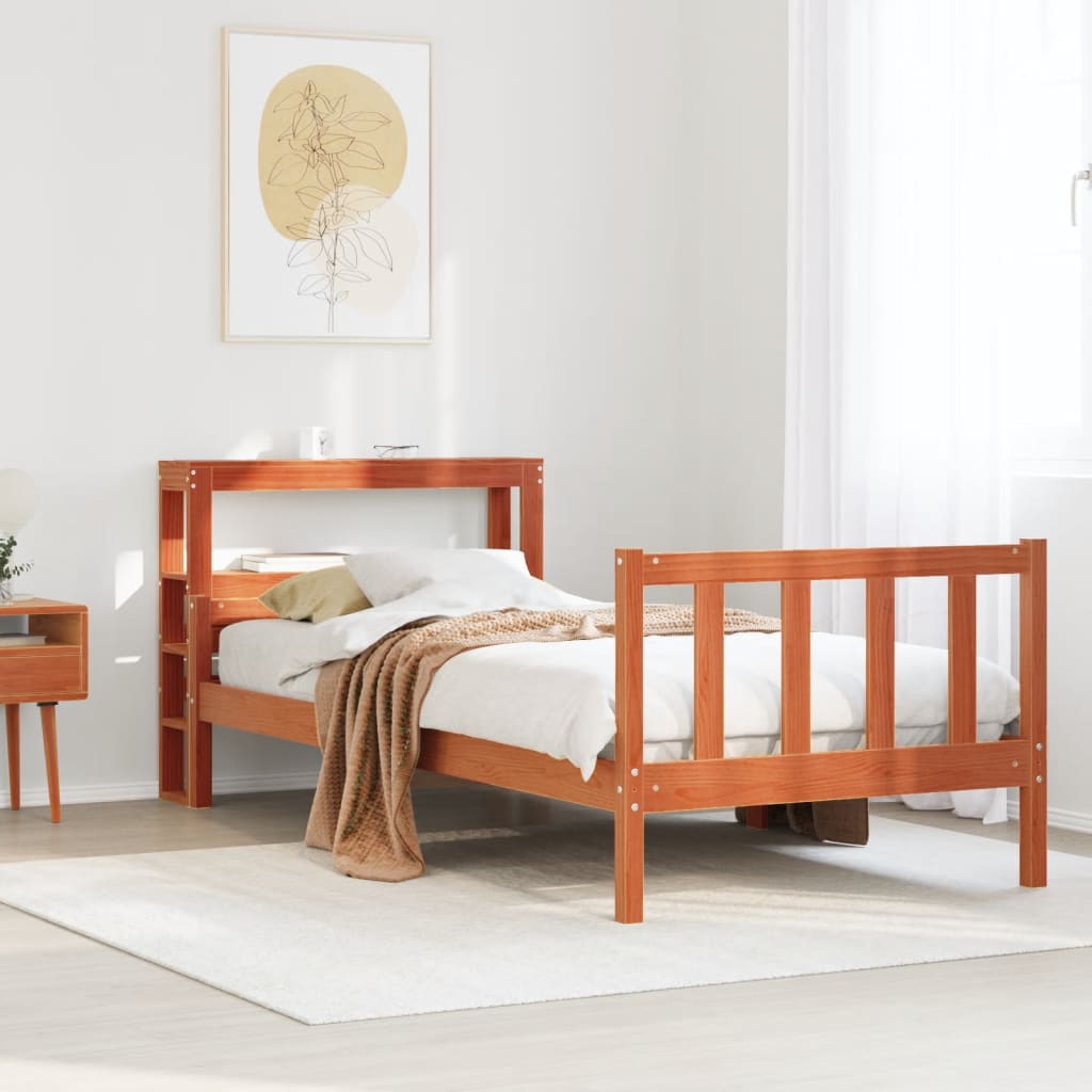 Cadre de lit avec tête de lit sans matelas cire marron 90x190cm