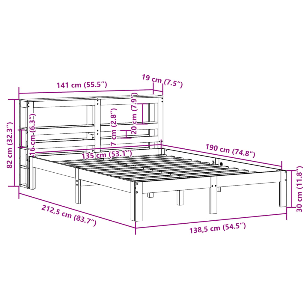 Cadre de lit et tête de lit sans matelas blanc 135x190 cm