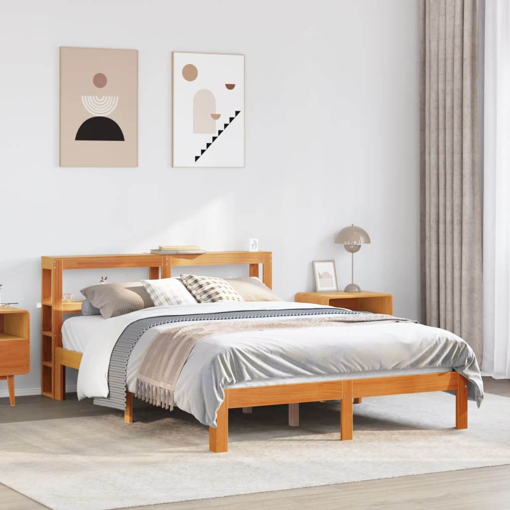 Cadre de lit sans matelas cire marron 120x190cm bois pin massif