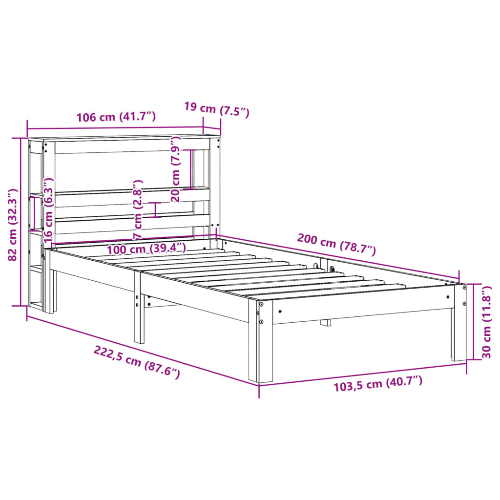 Cadre de lit sans matelas cire marron 100x200cm bois pin massif