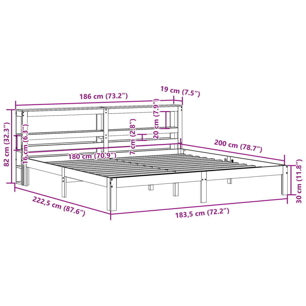 Cadre de lit sans matelas cire marron 180x200cm bois pin massif