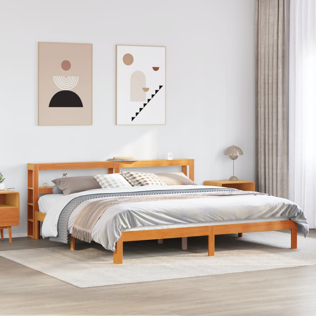 Cadre de lit sans matelas cire marron 180x200cm bois pin massif