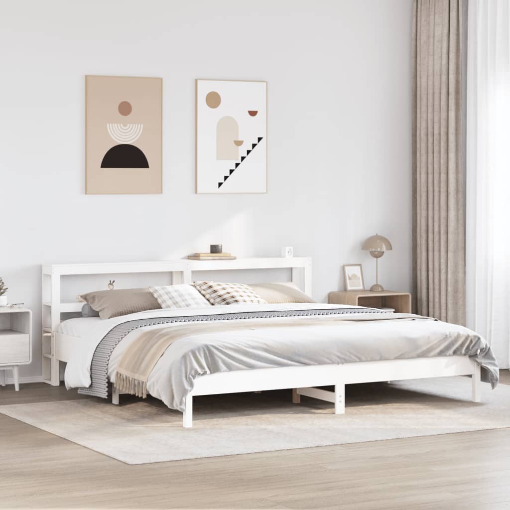 Cadre de lit sans matelas blanc 200x200 cm bois massif de pin