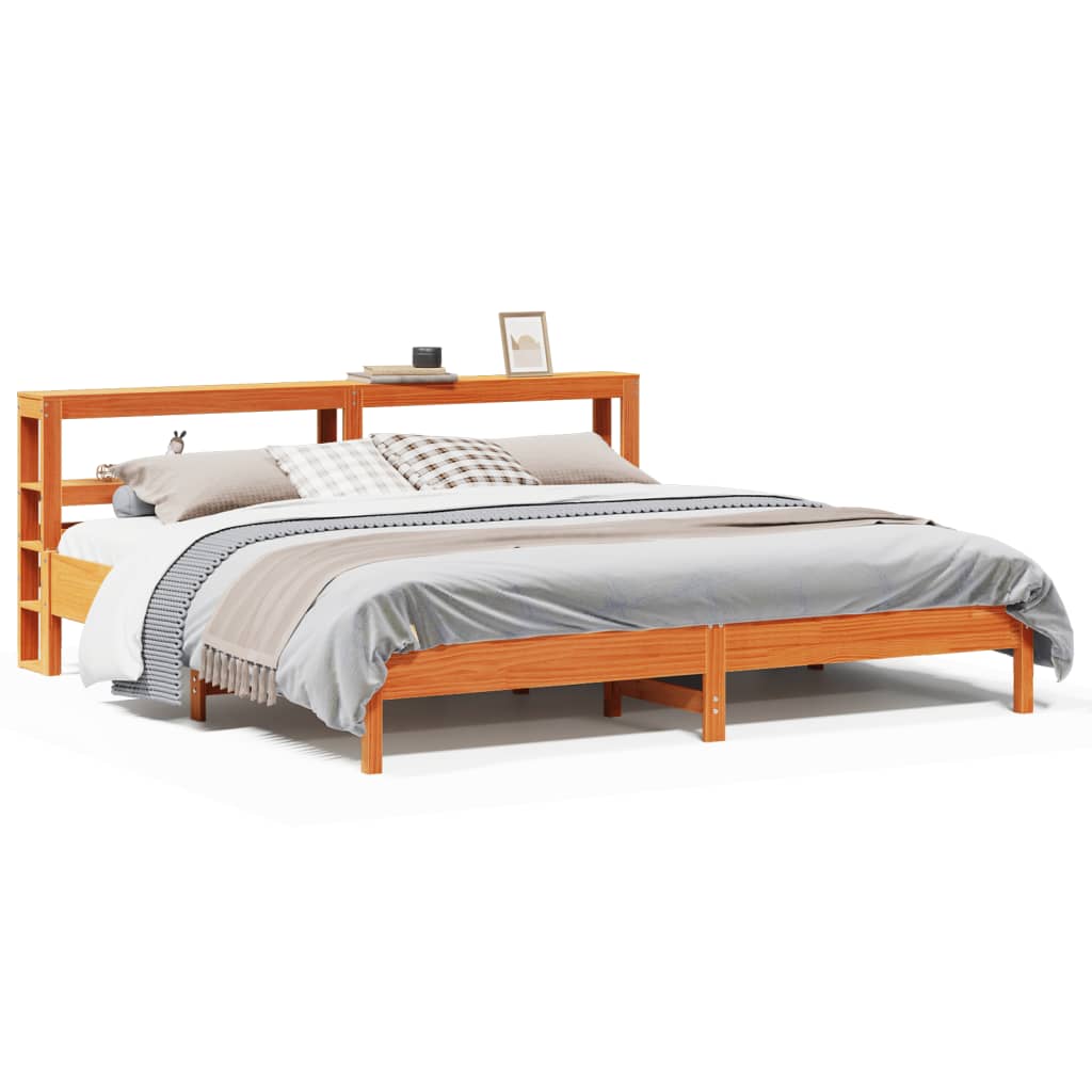 Cadre de lit sans matelas cire marron 200x200cm bois pin massif