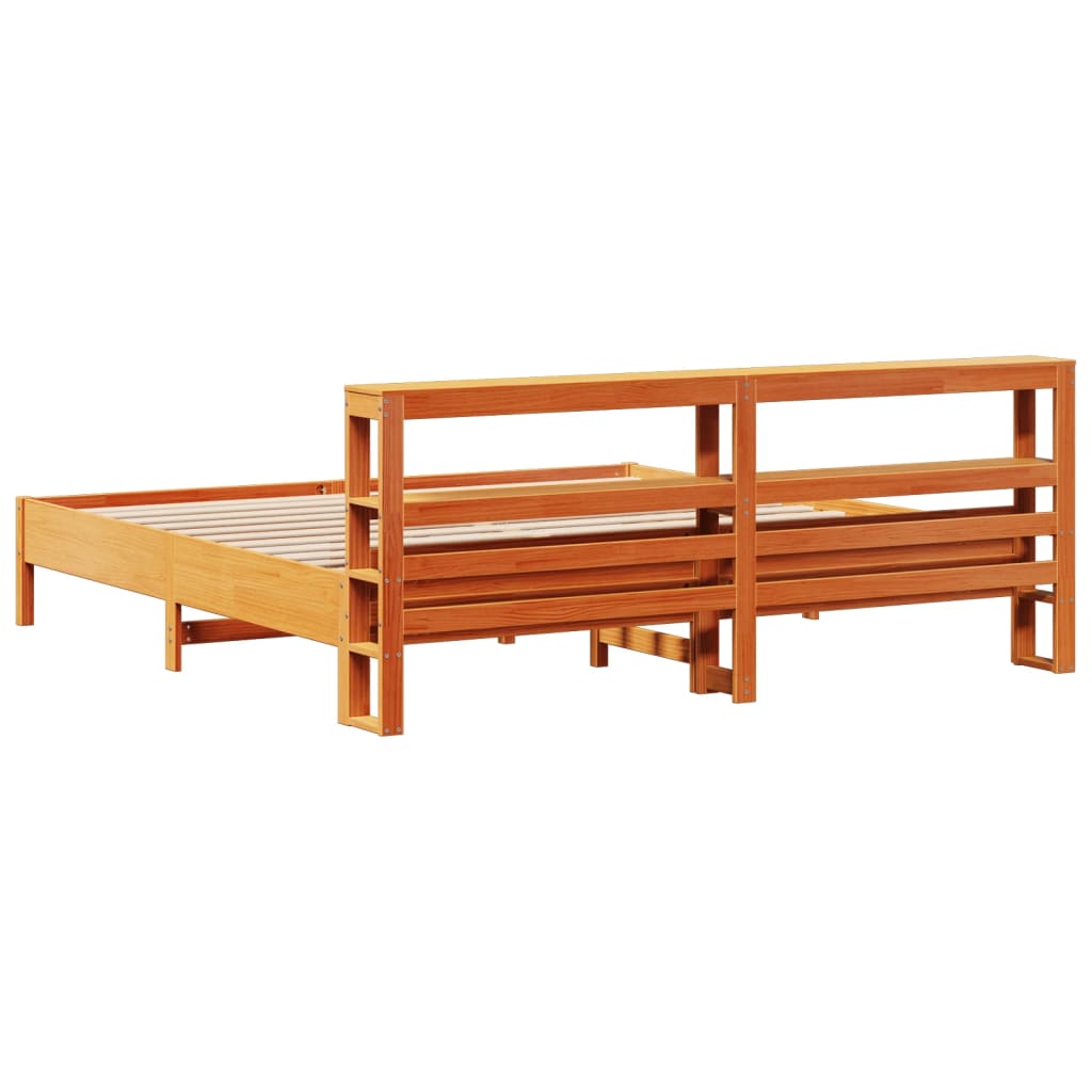 Cadre de lit sans matelas cire marron 200x200cm bois pin massif