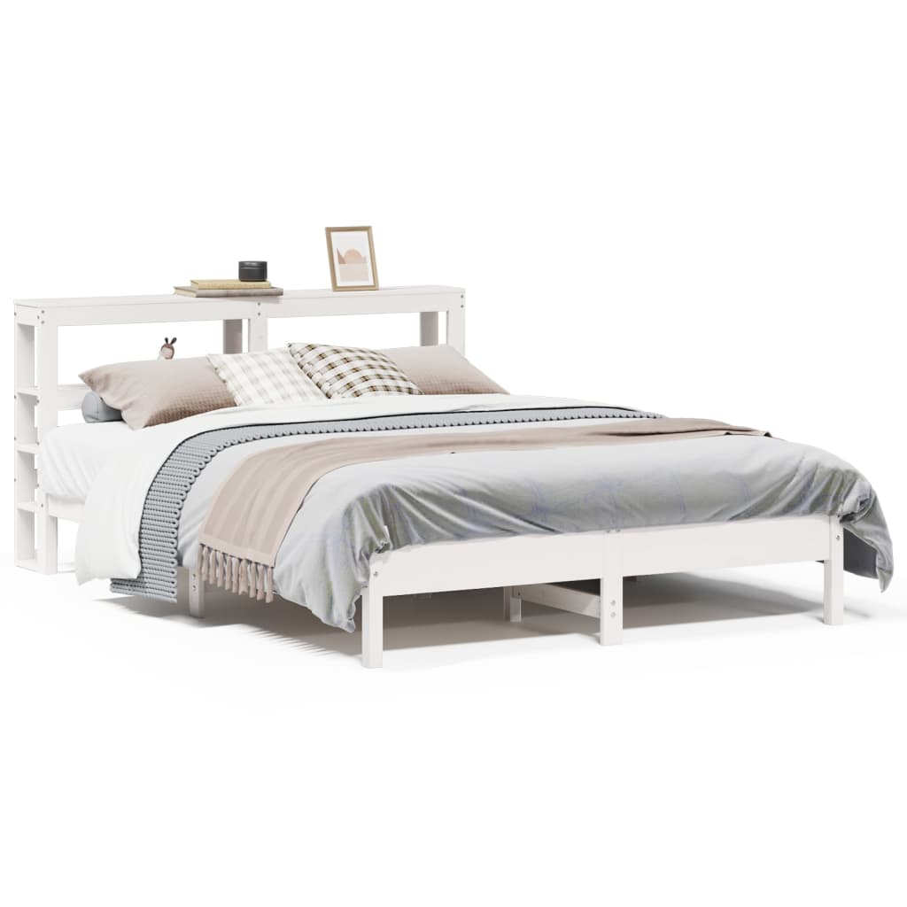 Cadre de lit sans matelas blanc 135x190 cm bois de pin massif