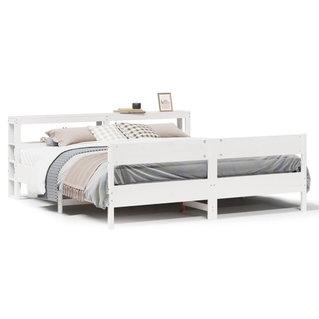 Cadre de lit sans matelas blanc 200x200 cm bois massif de pin