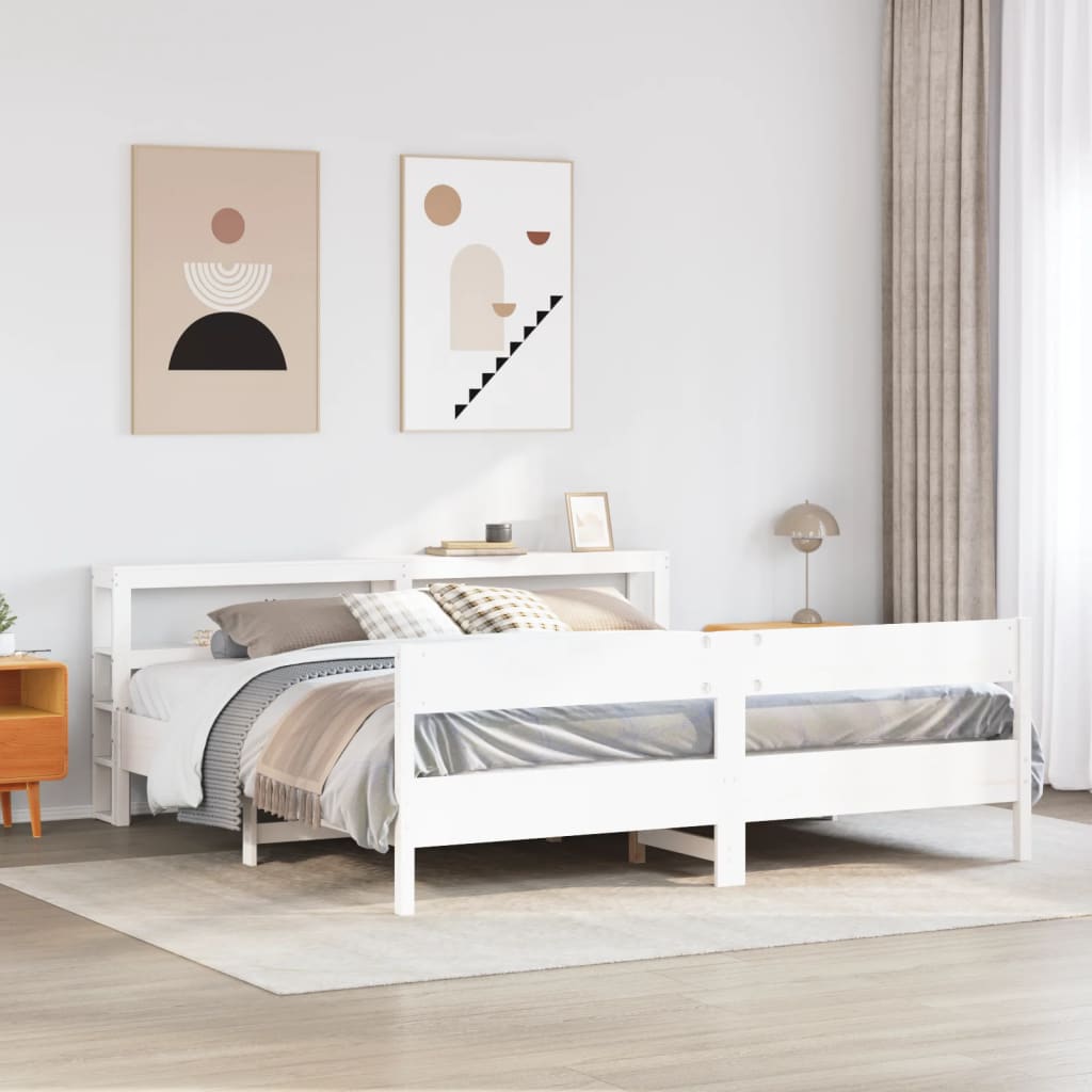 Cadre de lit sans matelas blanc 200x200 cm bois massif de pin