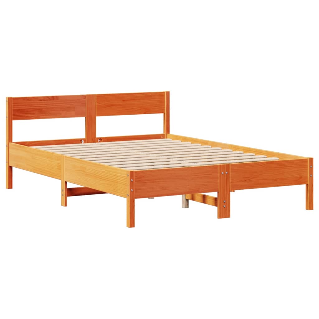 Cadre de lit sans matelas cire marron 150x200cm bois pin massif