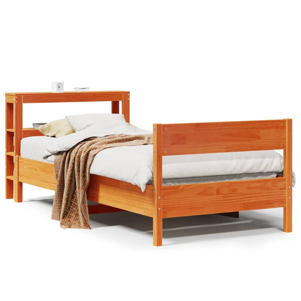 Cadre de lit sans matelas cire marron 100x200cm bois pin massif