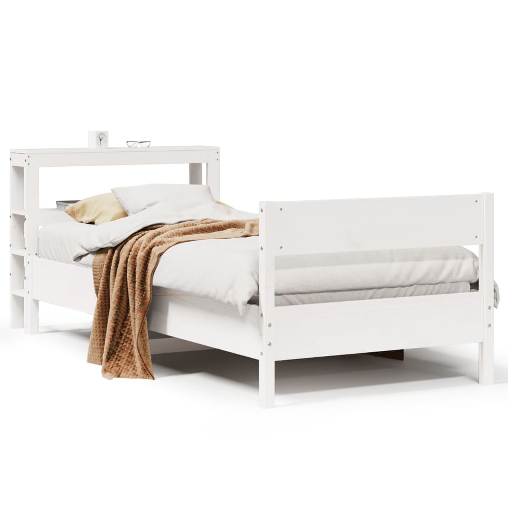 Cadre de lit sans matelas blanc 75x190 cm bois de pin massif