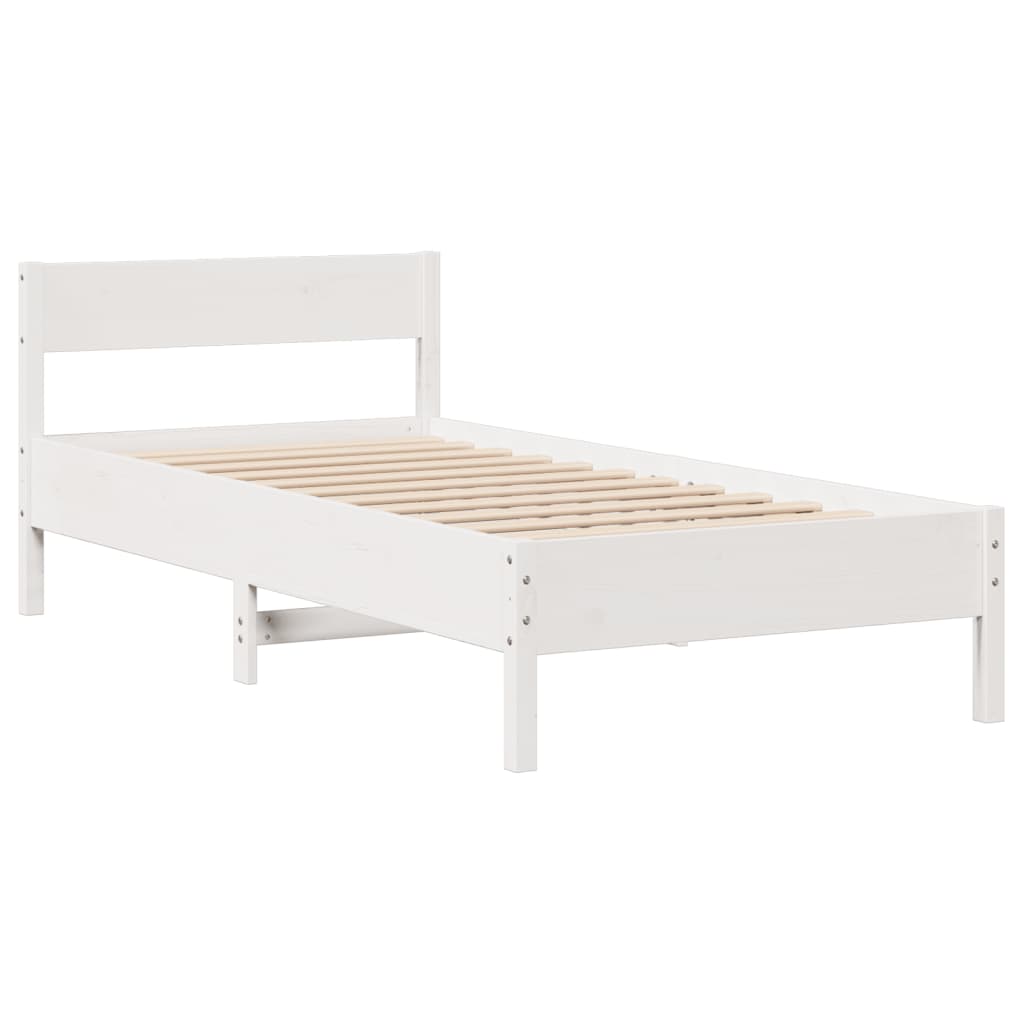 Cadre de lit sans matelas blanc 75x190 cm bois de pin massif