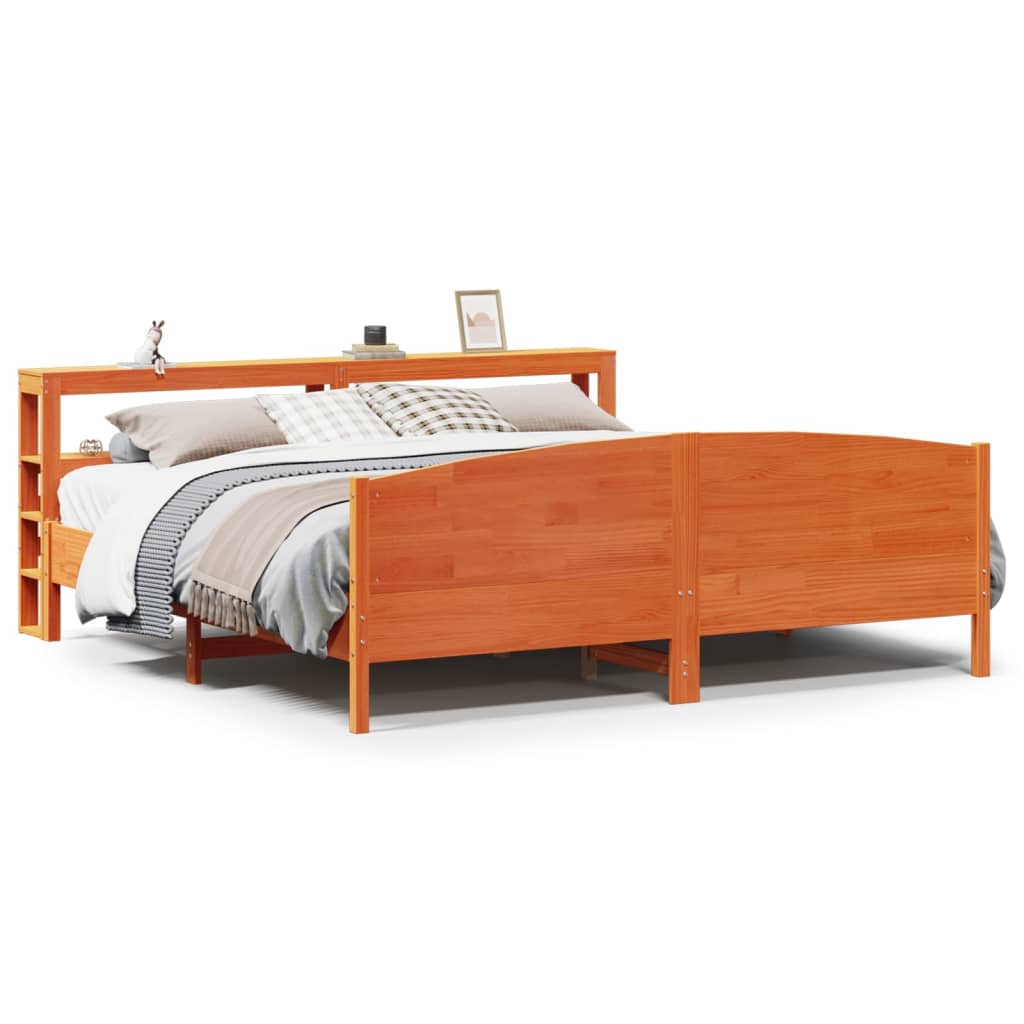 Cadre de lit sans matelas cire marron 200x200cm bois pin massif