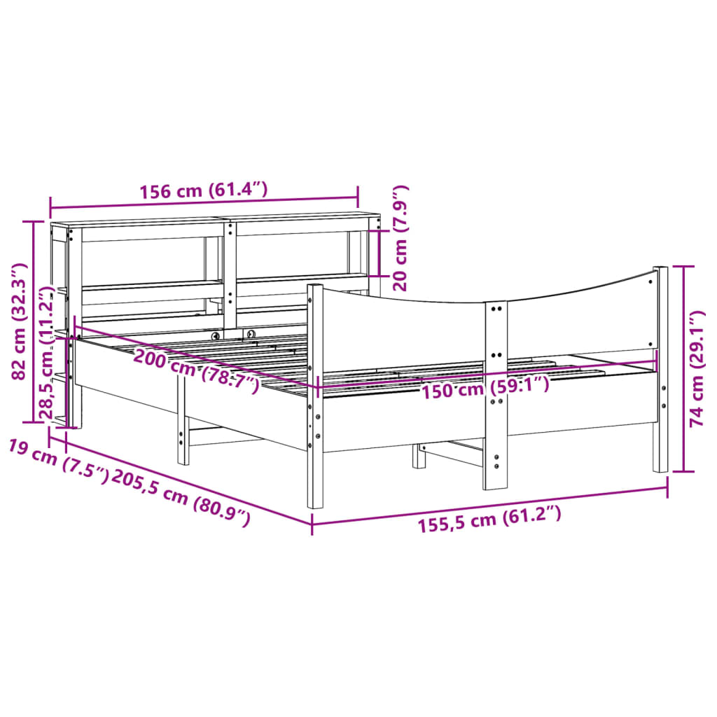 Cadre de lit avec tête de lit blanc 150x200 cm bois pin massif