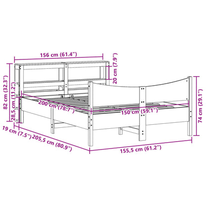 Cadre de lit avec tête de lit blanc 150x200 cm bois pin massif